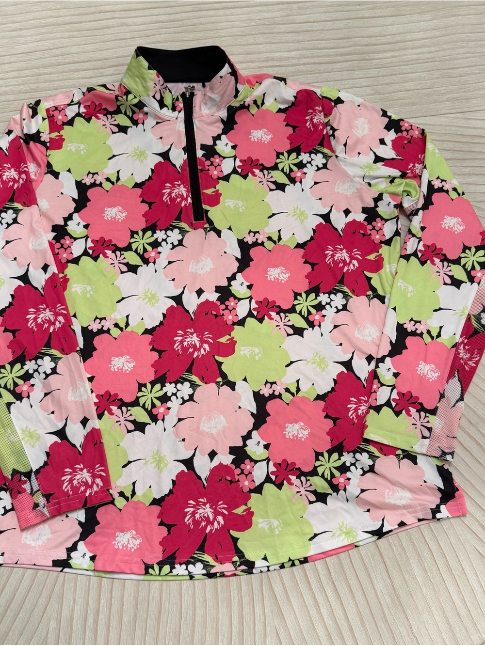 SanSoleil Floral Half-Zip Long-Sleeve Top - Pink/Green UV50